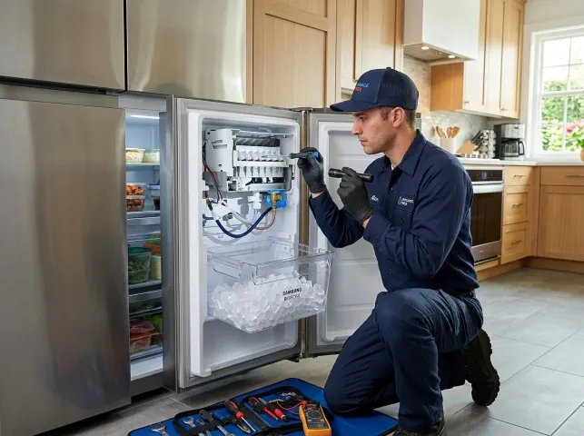 Appliance Repair Hero technician repairing a refrigerator ice maker in Butler, TN